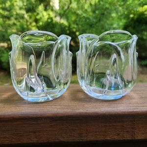 Vintage DePlomb 24% Lead Crystal Tulip Votive Candle Holder SET OF TWO